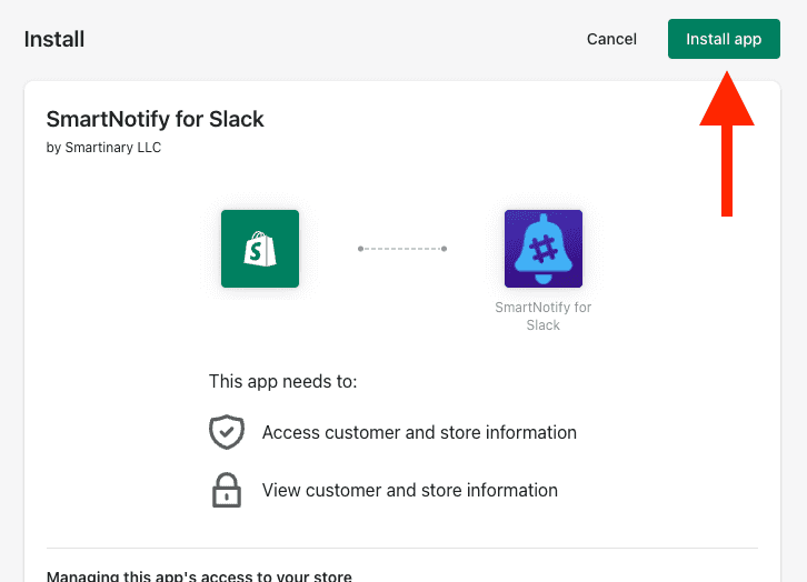 Screenshot of SmartNotify for Slack installation confirmation
